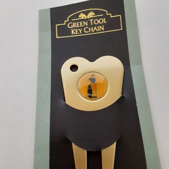 Green Tool Key Chain Golf Divot Tool Ball Marker Set Gold Mens Golf Accessories - Picture 2 of 3